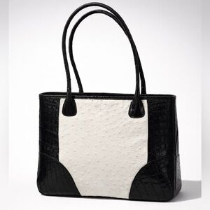 Francesco Santoro Beverly Hills crocodile& ostrich shoulder tote, b/w, Med, EUC